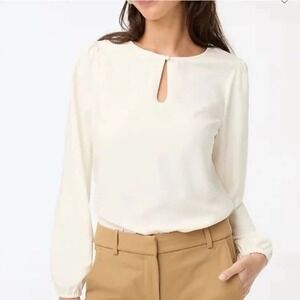 J.Crew Blouse Ivory Keyhole Puff Sleeve Women Size SP BL711
